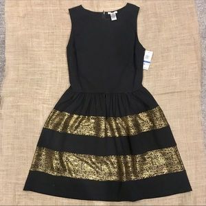 Bar III Black & Gold fit n flair cocktail dress